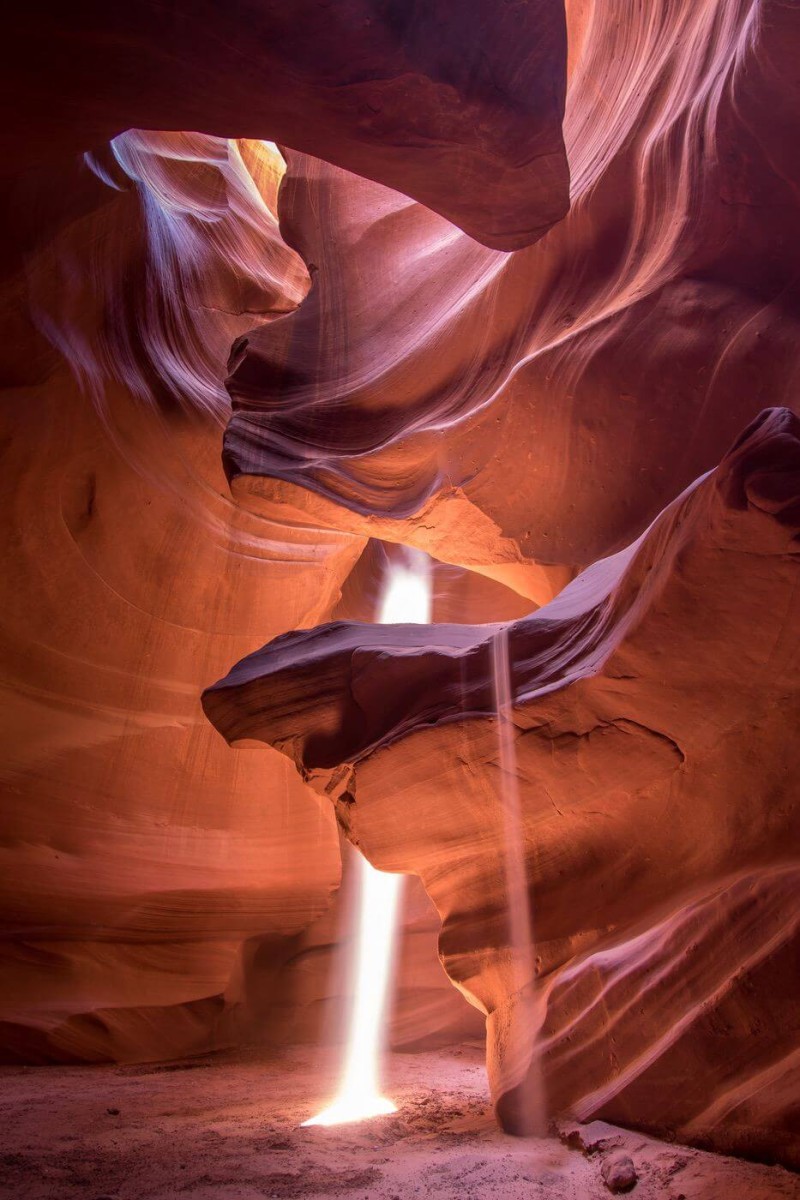 Antelope canyon lit by sunbeams